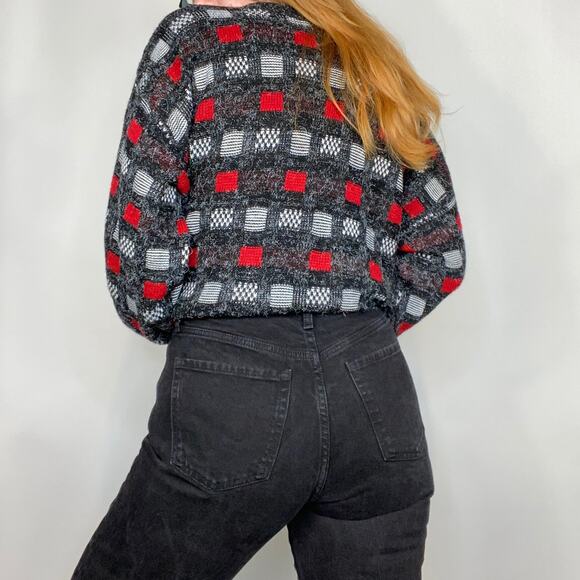 Vintage New Era Large Red & Gray Checkered Crewneck Dad/Grandpa Sweater - Picture 4 of 10